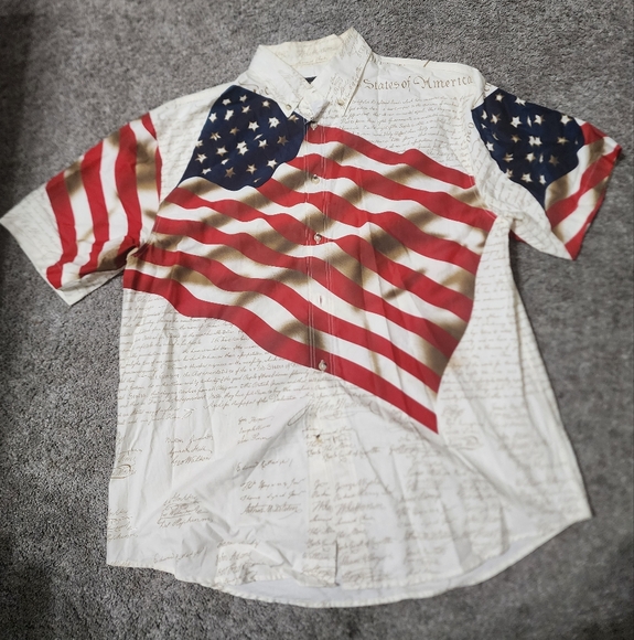 Men Cotton American Flag Eagle Short Sleeve Shirt Size Large - Picture 1 of 3
